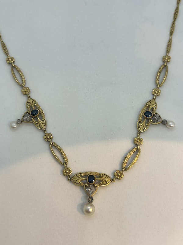 Lovely Art Nouveau French Sapphire Diamond and Pearl necklace,Deco&Vintage,stand 324 - image 2