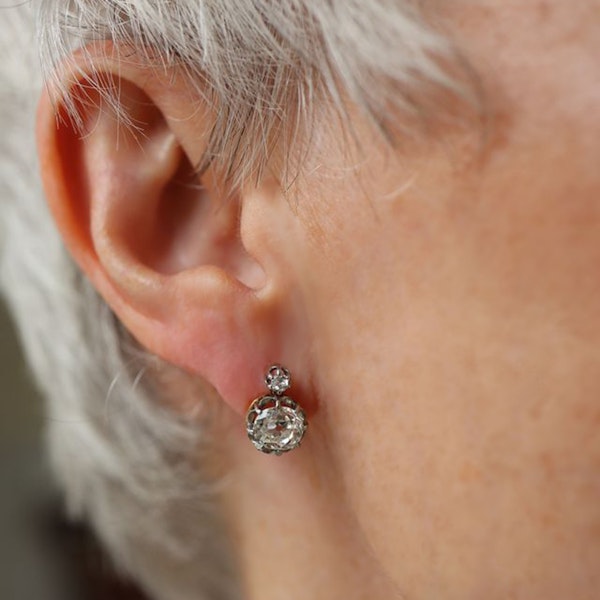 Antique Old-Cut Diamond Platinum And Gold Earrings, 2.60 Carat, Circa 1910 - image 5