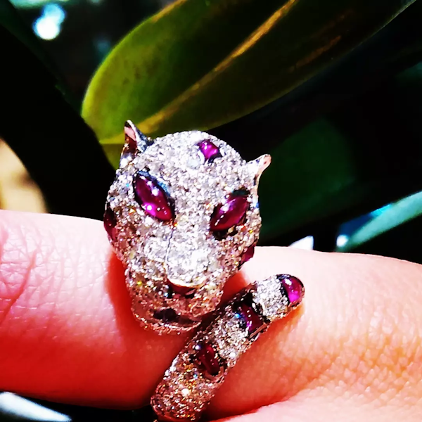 Diamond and Ruby Leopard Ring - image 1