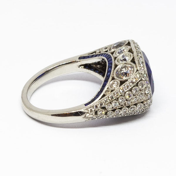 Modern Cushion Cut Sapphire Diamond  and Platinum Ring, 8.64ct - image 7