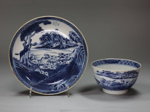 Very rare Chinese export blue and white teabowl and saucer, c.1770