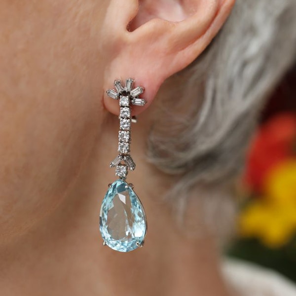 Vintage Aquamarine, Diamond And White Gold Drop Earrings, Circa 1960 - image 6