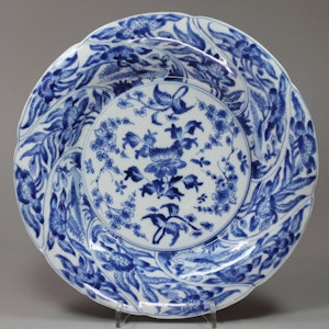 Chinese blue and white moulded plate, Kangxi (1662-1722)