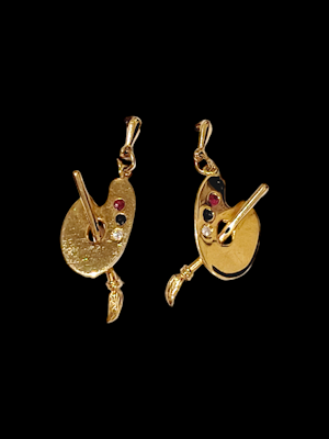 Fun gold and gem painter's pallet earrings SKU: 7581 DBGEMS