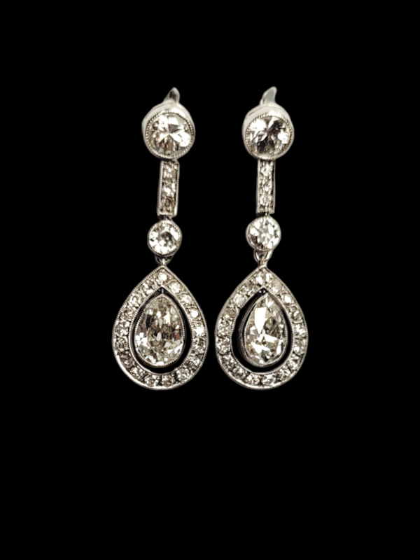 Art deco old cut pear shaped diamond drop earrings SKU: 7585 DBGEMS - image 1