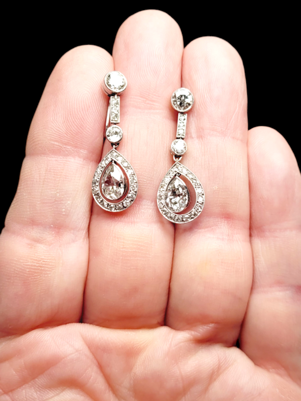 Art deco old cut pear shaped diamond drop earrings SKU: 7585 DBGEMS - image 2