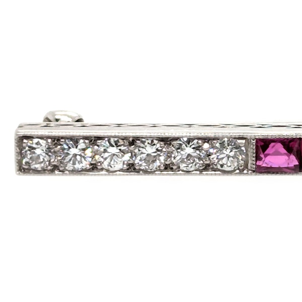 Marcus Art Deco Ruby Diamond and Platinum Bar Brooch, Circa 1925 - image 4