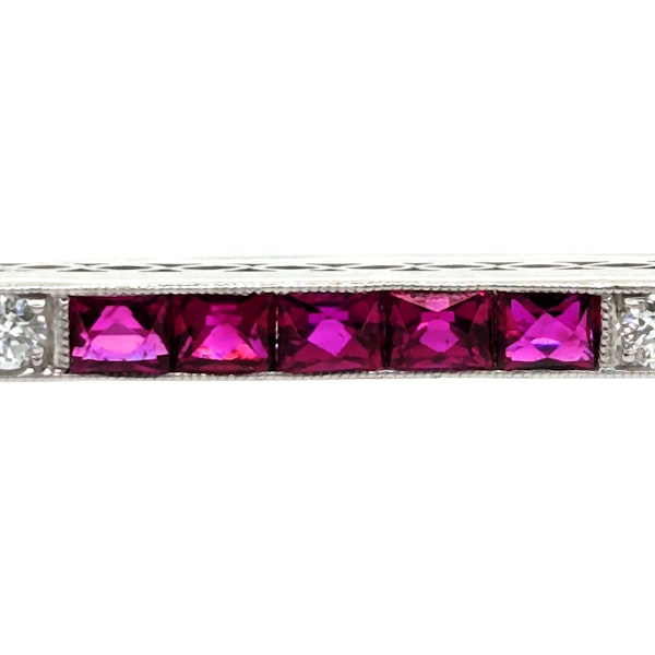 Marcus Art Deco Ruby Diamond and Platinum Bar Brooch, Circa 1925 - image 5