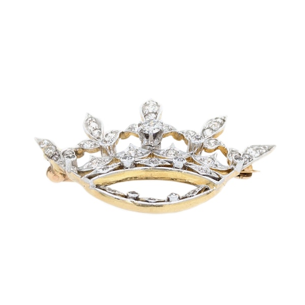 Antique Diamond Platinum and Gold Crown Brooch, Circa 1915 - image 5