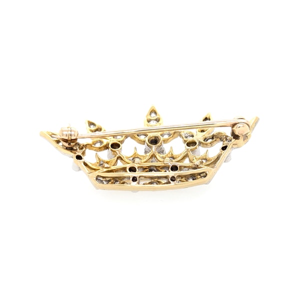 Antique Diamond Platinum and Gold Crown Brooch, Circa 1915 - image 7