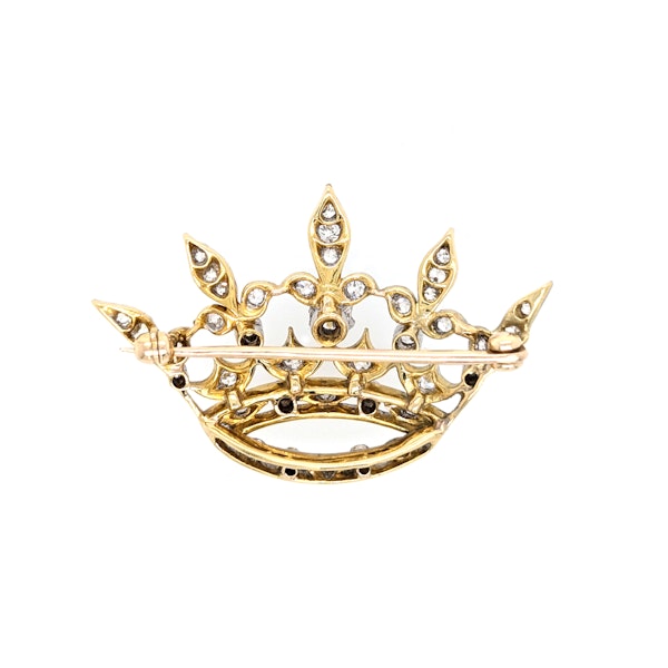 Antique Diamond Platinum and Gold Crown Brooch, Circa 1915 - image 8