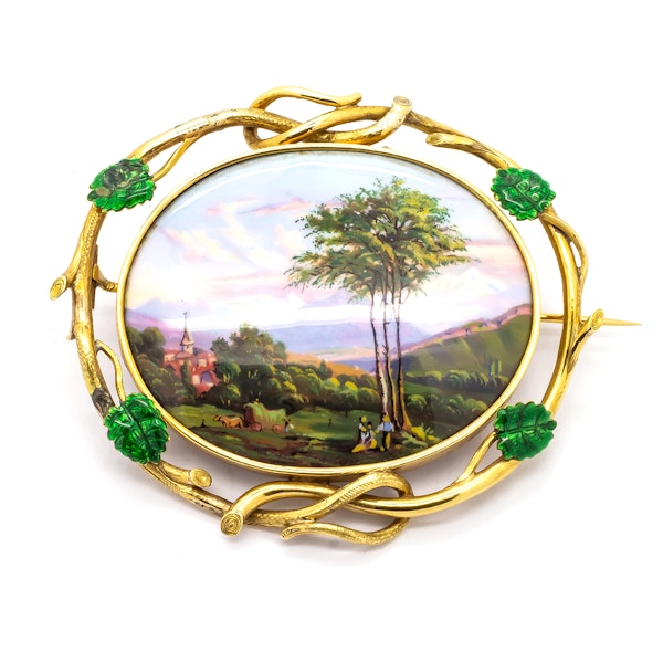 Antique Swiss Enamel and Gold Brooch, Circa 1840 - image 2