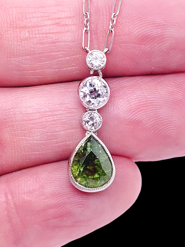 Rare Art deco 2ct pear drop Demantoid green garnet and diamond SKU: 7606 DBGEMS - image 2