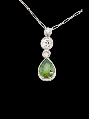 Rare Art deco 2ct pear drop Demantoid green garnet and diamond SKU: 7606 DBGEMS
