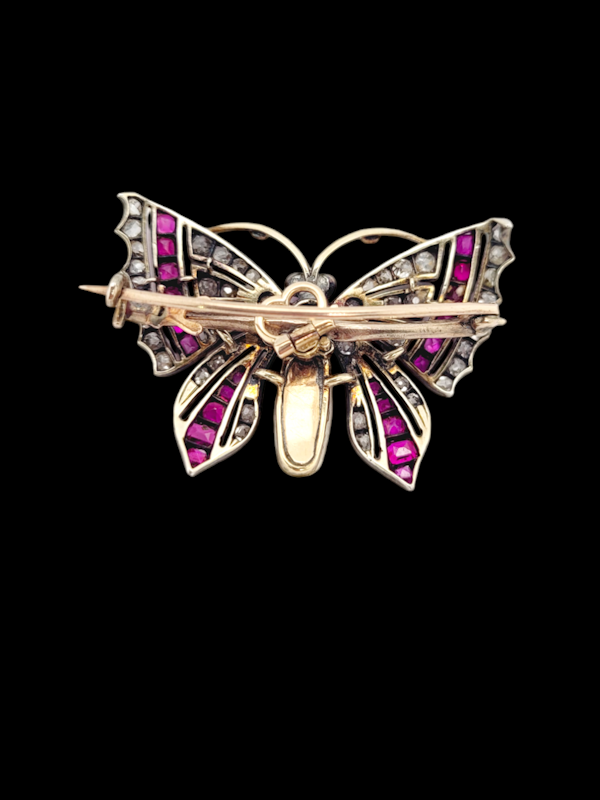 Fine Antique Ruby, diamond and natural pearl butterfly brooch SKU: 7600 DBGEMS - image 3