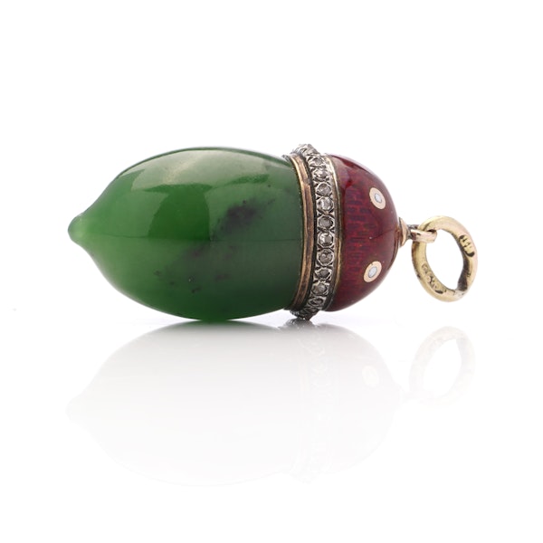 Faberge gold, diamond enamel, nephrite acorn pendant, workmaster Michael Perchin, circa 1900 - image 5