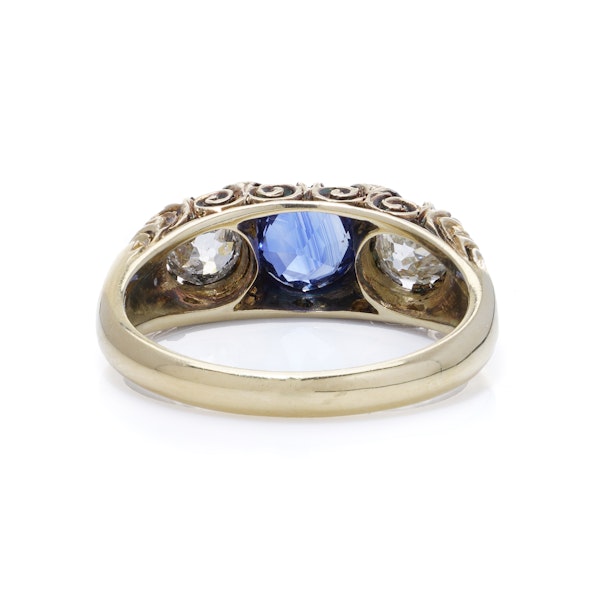 Victorian 18kt gold and diamond and sapphire ring - image 5