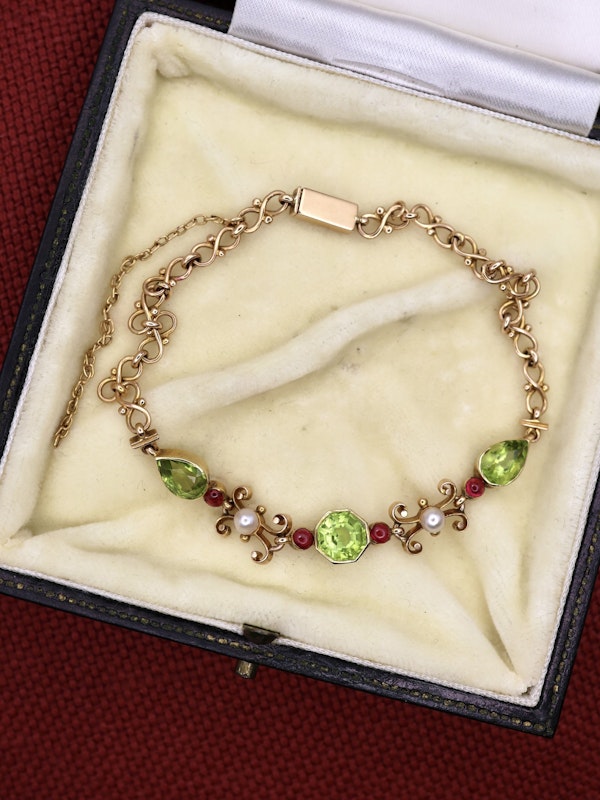 15ct Yellow Gold Victorian Peridot, Pearl and Ruby Bracelet Circa 1890 - image 3