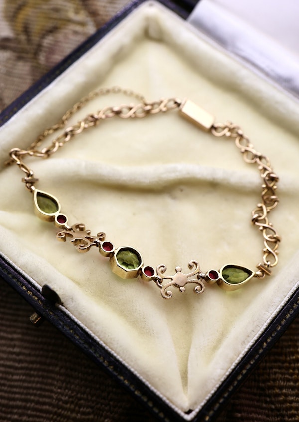 15ct Yellow Gold Victorian Peridot, Pearl and Ruby Bracelet Circa 1890 - image 4