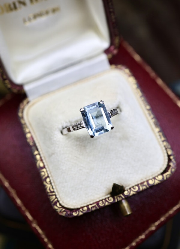 Platinum Aquamarine & Diamond Ring Circa 1950 - image 4