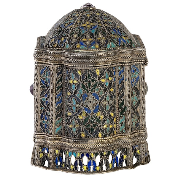 ANTIQUE ARMENIAN JEWELLED & ENAMELLED SILVER CASKET WITH POLYCHROME CLOISONNE ENAMEL & DOMED & HINGED COVER – 18TH CENTURY - image 3