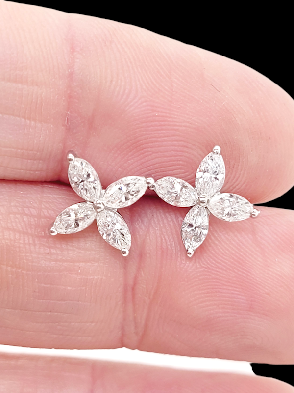 Pair of marquise diamond four petal earrings SKU: 7626 DBGEMS - image 2