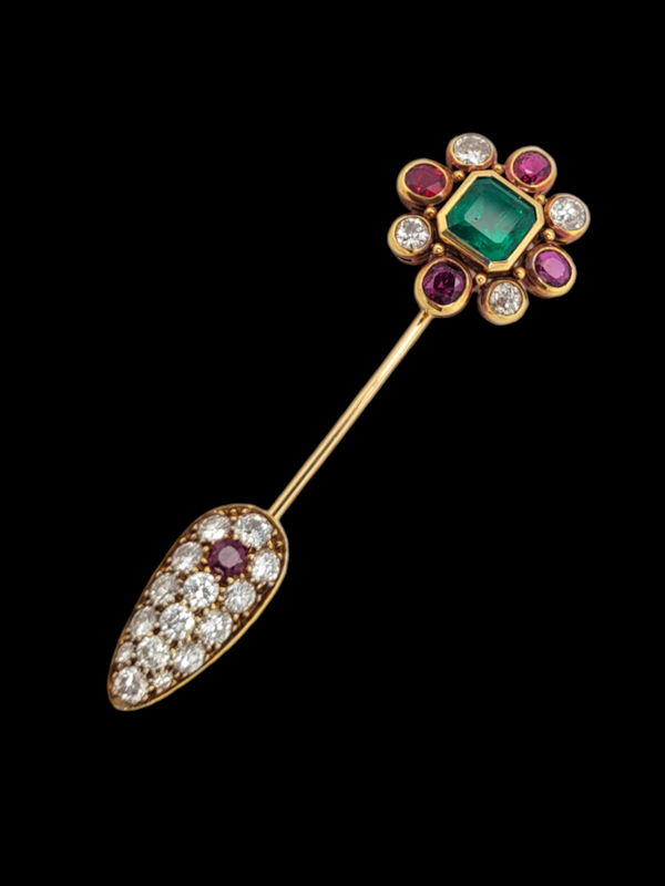 Fine Emerald, ruby and diamond Jabot pin SKU: 7622 DBGEMS - image 1