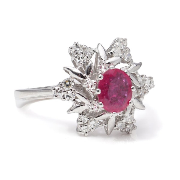 Vintage 18kt. White Gold 1.00 Ct. Ruby Cluster Ring - image 7