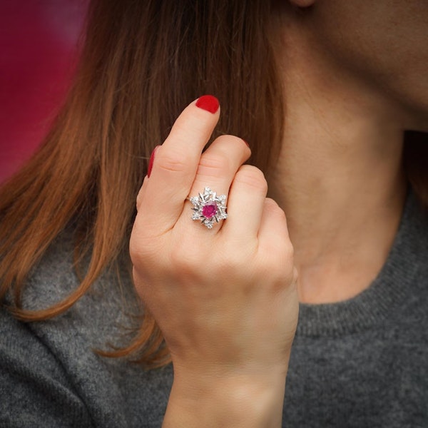 Vintage 18kt. White Gold 1.00 Ct. Ruby Cluster Ring - image 4