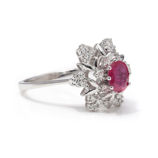 Vintage 18kt. White Gold 1.00 Ct. Ruby Cluster Ring - image 6