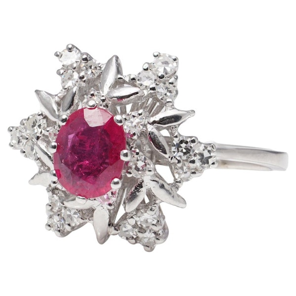 Vintage 18kt. White Gold 1.00 Ct. Ruby Cluster Ring - image 3