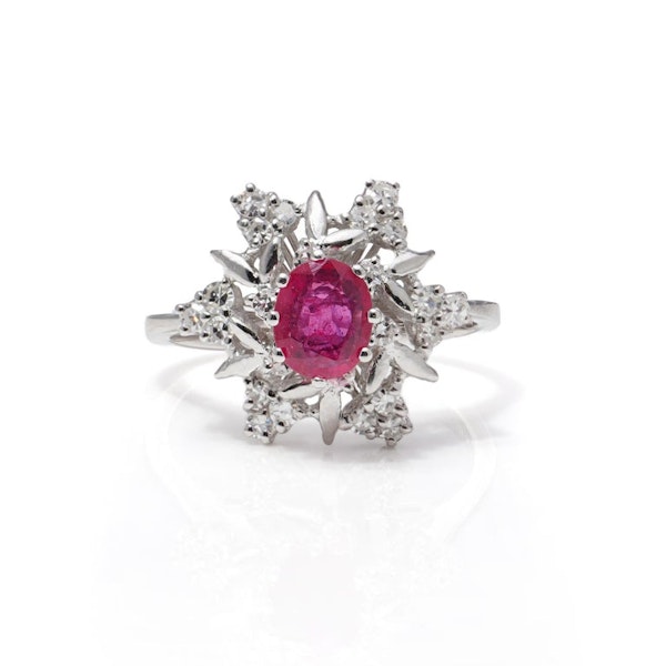 Vintage 18kt. White Gold 1.00 Ct. Ruby Cluster Ring - image 1