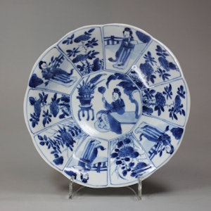 Chinese blue and white moulded plate, Kangxi (1662-1722)