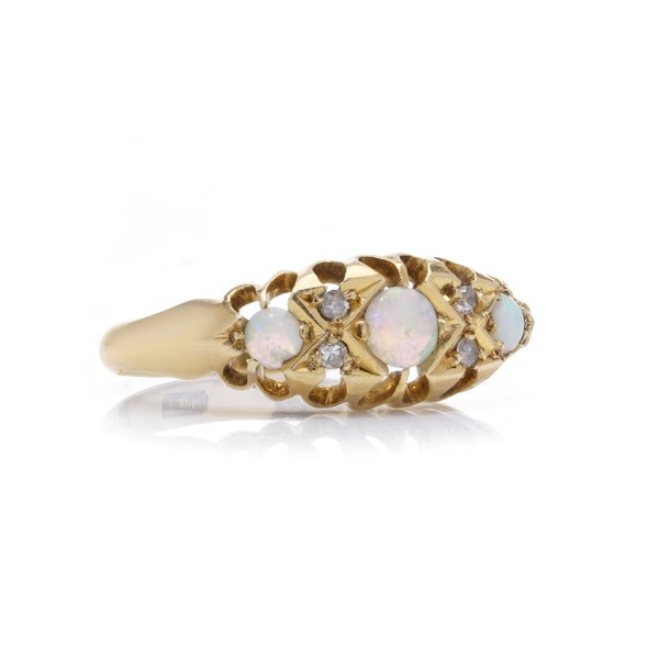 18kt gold three - stone opal and diamond ring. - image 5