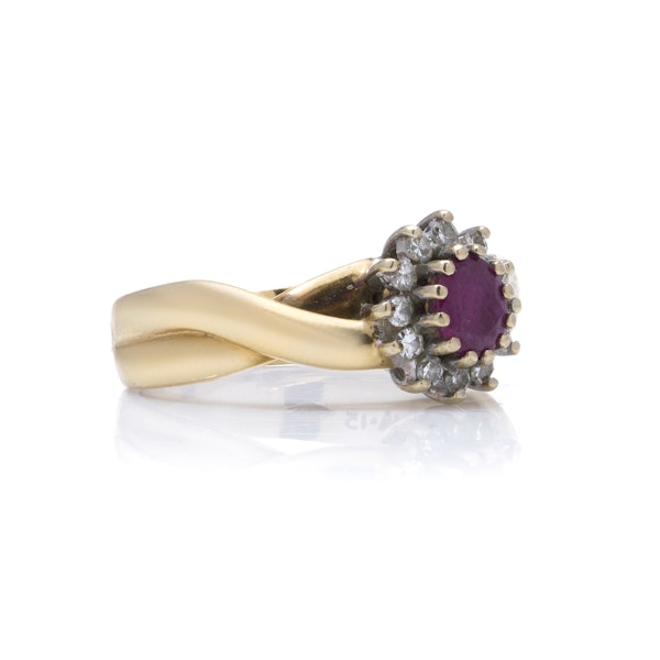 9kt yellow gold ruby and diamond cluster ring - image 4