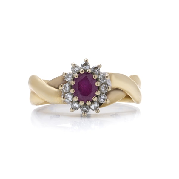 9kt yellow gold ruby and diamond cluster ring - image 3