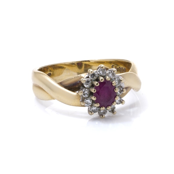 9kt yellow gold ruby and diamond cluster ring - image 8