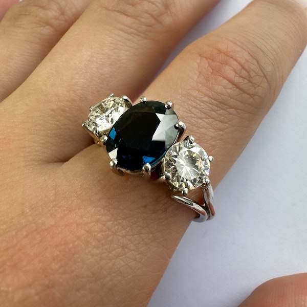 Large Sapphire Diamond Trilogy Ring - image 2