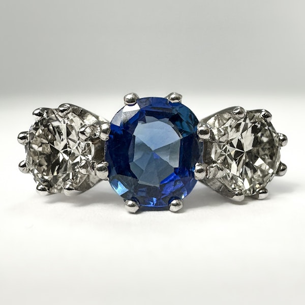 Antique Sapphire Diamond Trilogy Ring - image 1