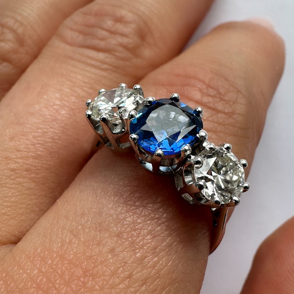 Antique Sapphire Diamond Trilogy Ring - image 2