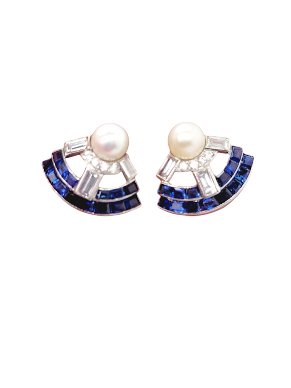 Cool art deco natural pearl, sapphire and diamond earrings SKU: 7633 DBGEMS - image 3