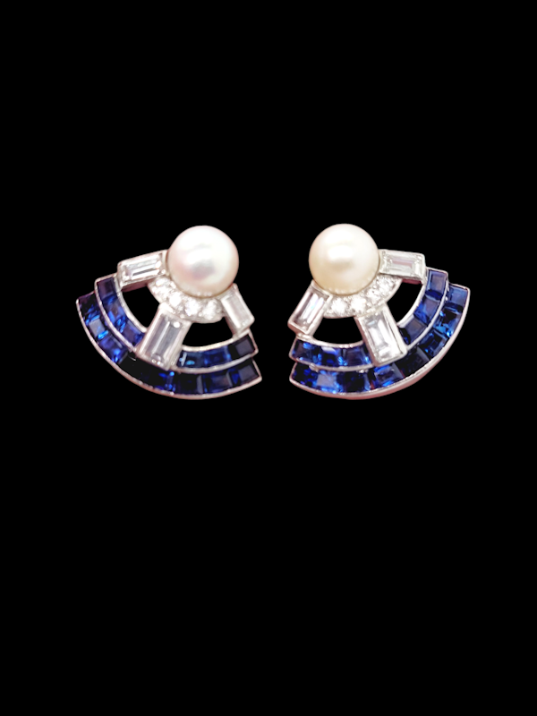 Cool art deco natural pearl, sapphire and diamond earrings SKU: 7633 DBGEMS - image 1