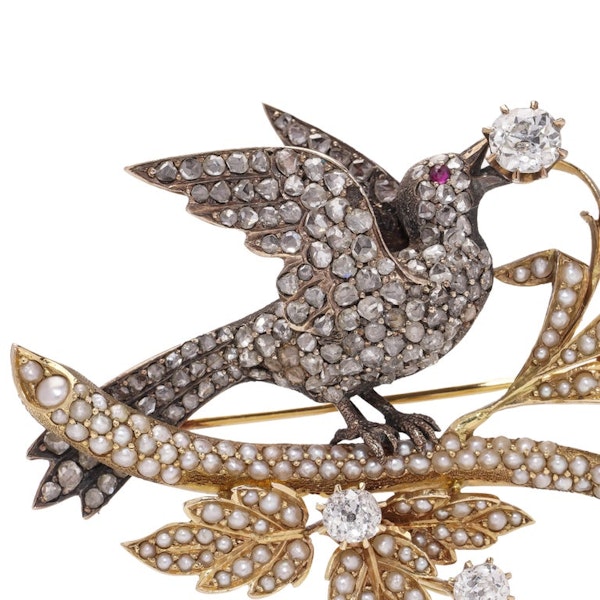 Victorian 18kt yellow and pink gold and silver bird brooch - image 4