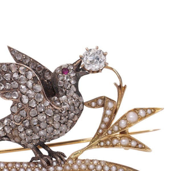 Victorian 18kt yellow and pink gold and silver bird brooch - image 7