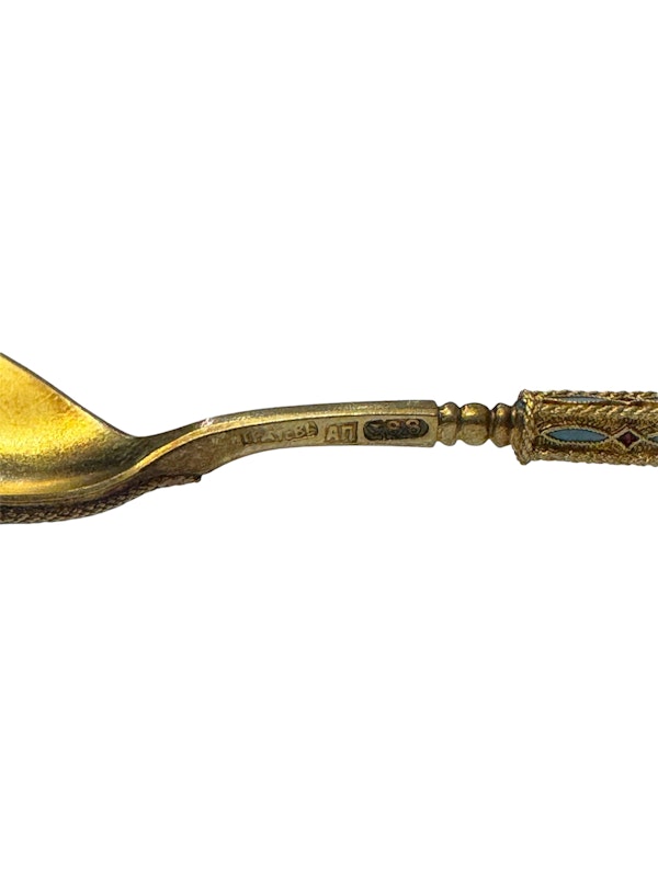 Russian silver gilt and cloisonné enamel set of 12 coffee spoons by G. Grachev, St Petersburg, c.1880 - image 6