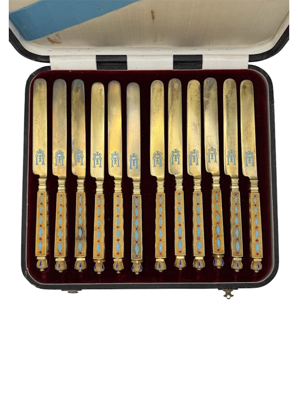 Russian silver guid and cloisonné enamel set of twelve forks and knives by G. Grachev, St Petersburg, c.1880 - image 10