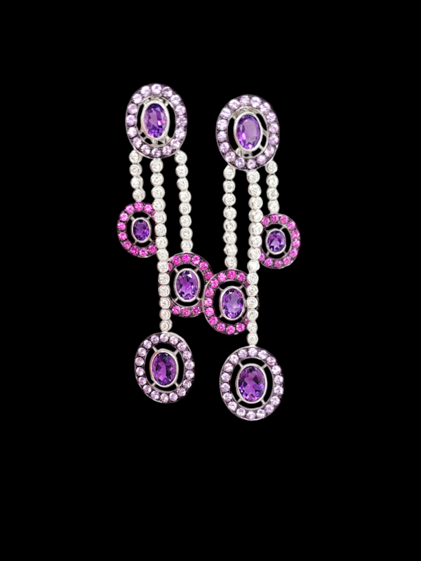 Modern party diamond, pink sapphire and amethyst chandelier earrings SKU: 7638 DBGEMS - image 1