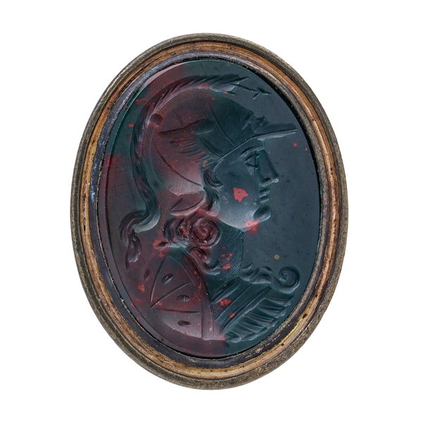 Victorian pinchbeck bloodstone seal fob with Warrior's profile - image 4