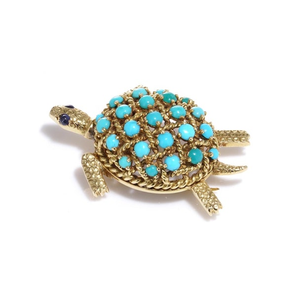 Cartier yellow gold turquoise tortoise brooch - image 10