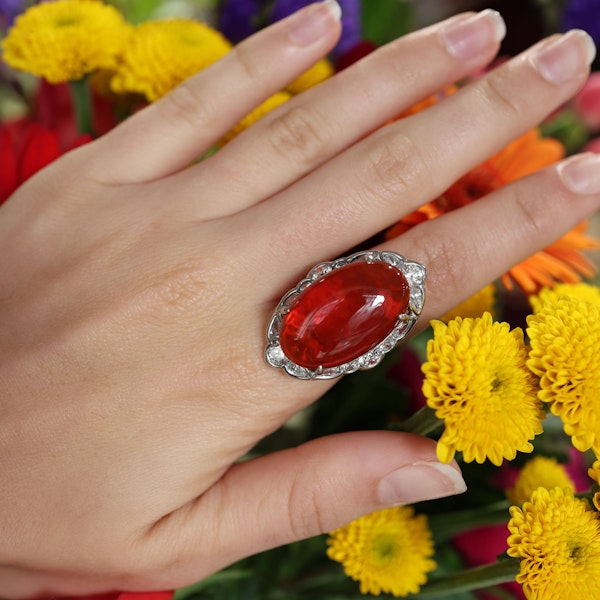 Modern Fire Opal Diamond and Platinum Cluster Ring - image 5